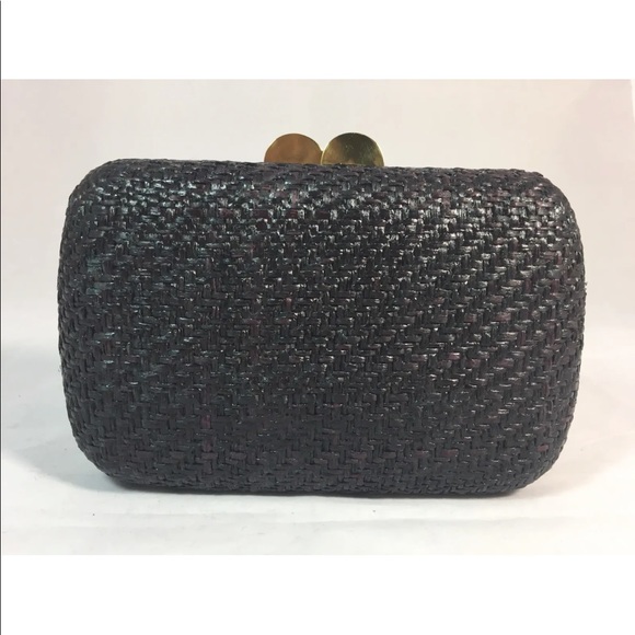 New Handmade Minaudière Clutch Black Woven Natural Fibre Tassel Gold Chain - Picture 3 of 12